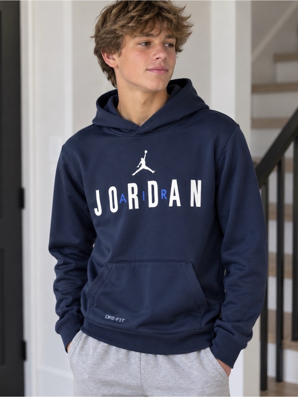 Jordan youth Navy Dri-FIT Pullover Hoodie